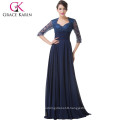 Grace Karin 2015 Newest Navy Blue Long Lace Formal Evening Dress With Long Sleeve CL6234